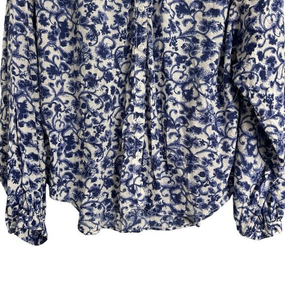 Pilcro by Anthropologie floral band collar blouse size small white/Blue - Picture 4 of 9